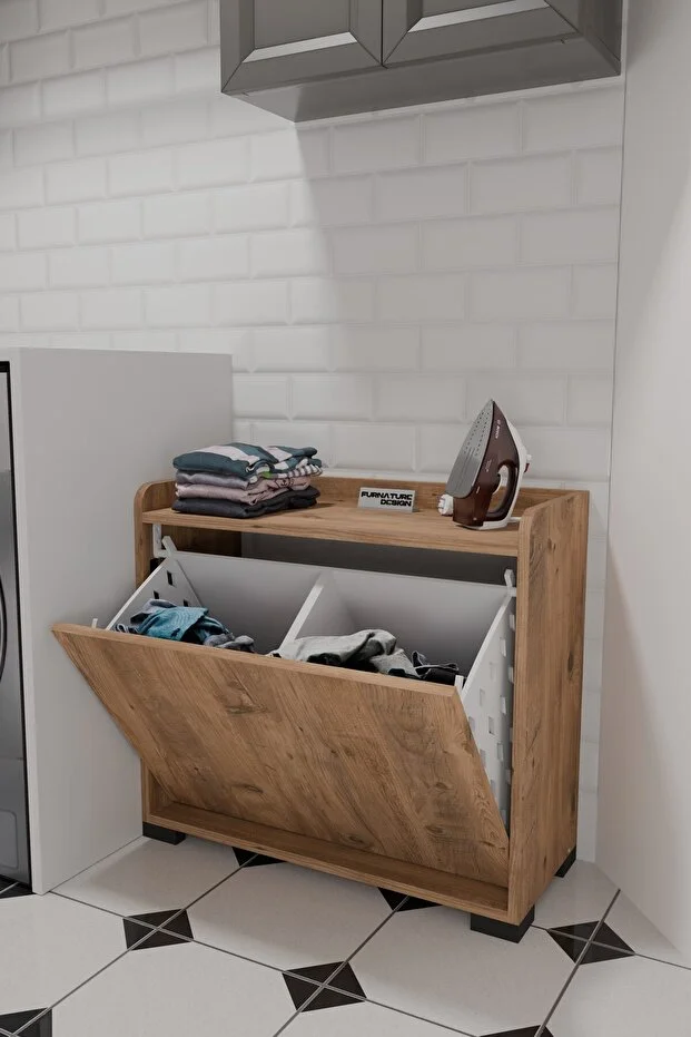 Duo 2 Bölmeli Çamaşırlık Çok Amaçlı İki Bölmeli Dolap Kirli Çamaşır Sepeti